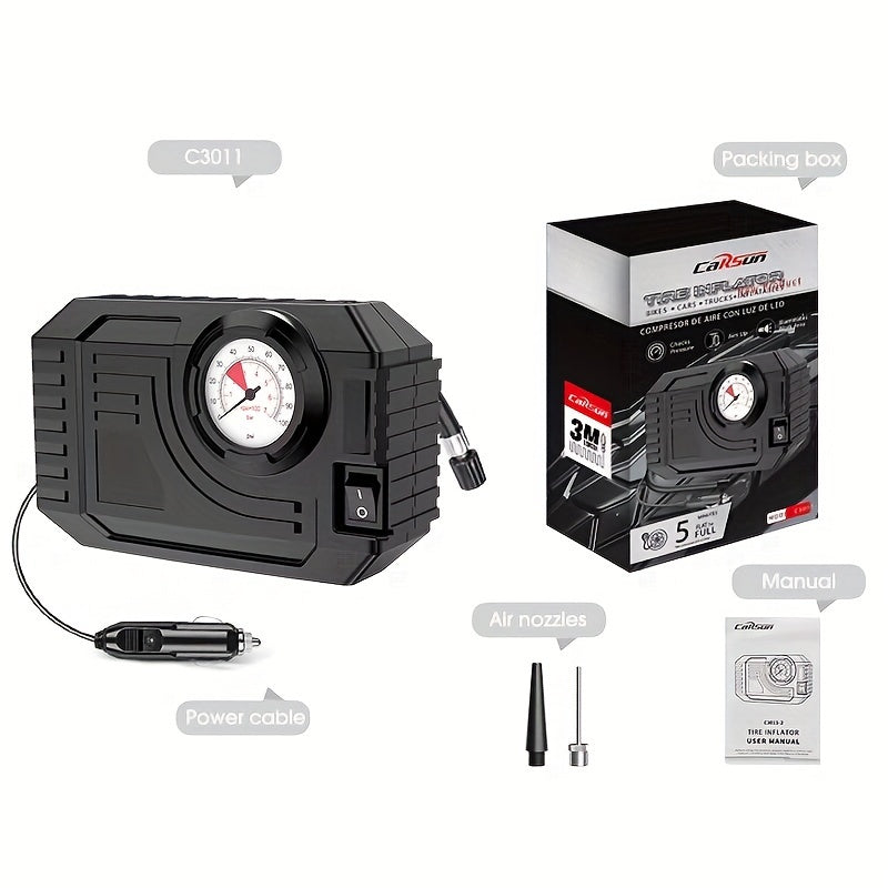 Carsun Car Air Compressor Tire Inflator Portable Car Air Compressor Pump Air Pump for Auto Car Motorcycles Bicycles DC 12 Volt LED light