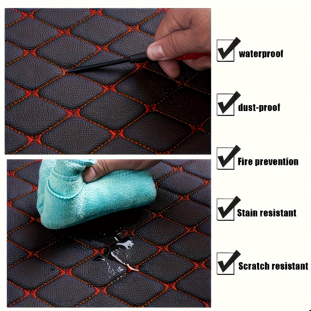 5pcs Set Waterproof Stylish Faux Leather Car Floor Mats with Checkered Pattern - Easy Installation, Enhanced Interior Protection, Fits Most Vehicles, Luxury Vehicle Accessorie
