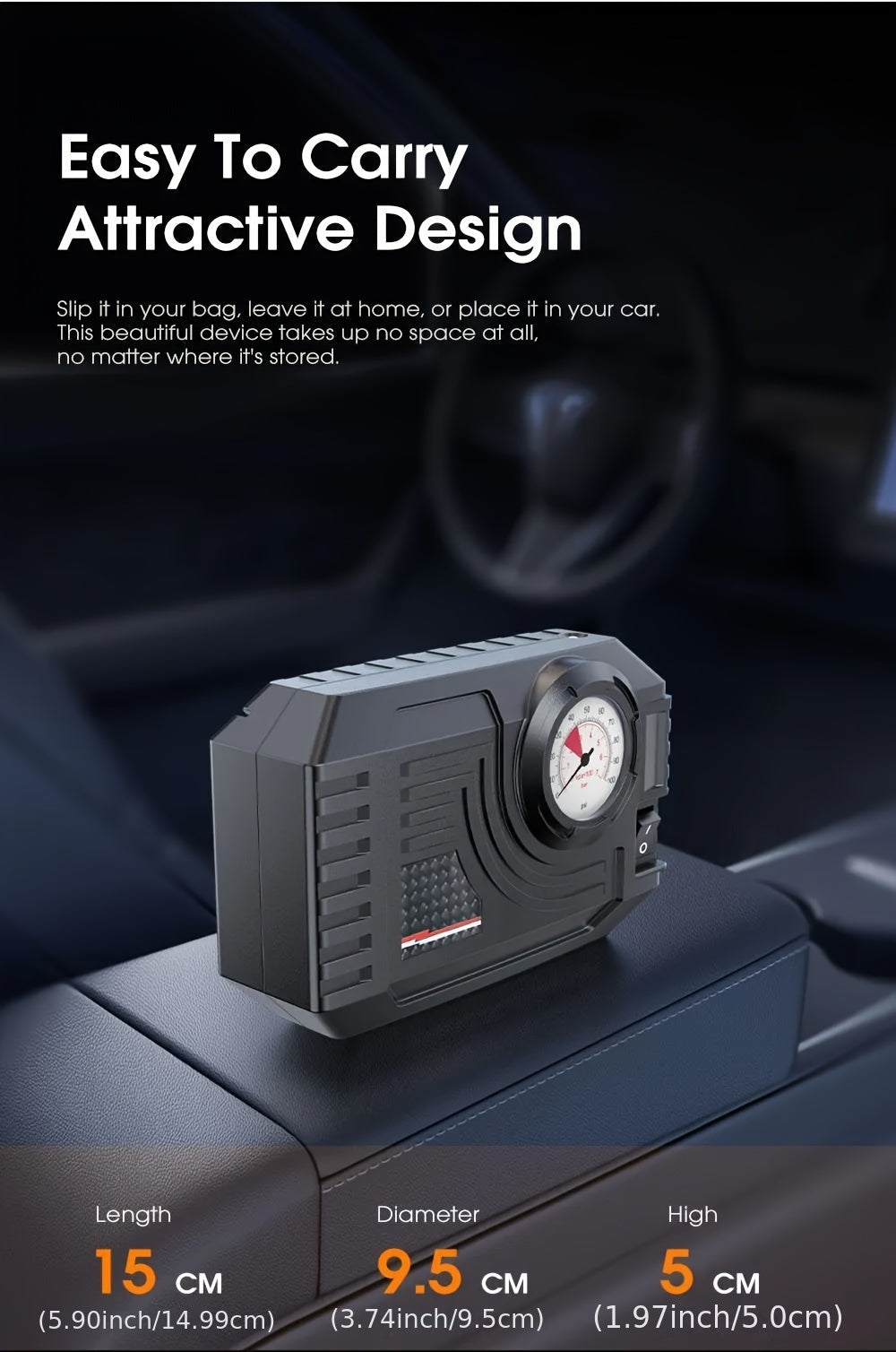 Carsun Car Air Compressor Tire Inflator Portable Car Air Compressor Pump Air Pump for Auto Car Motorcycles Bicycles DC 12 Volt LED light