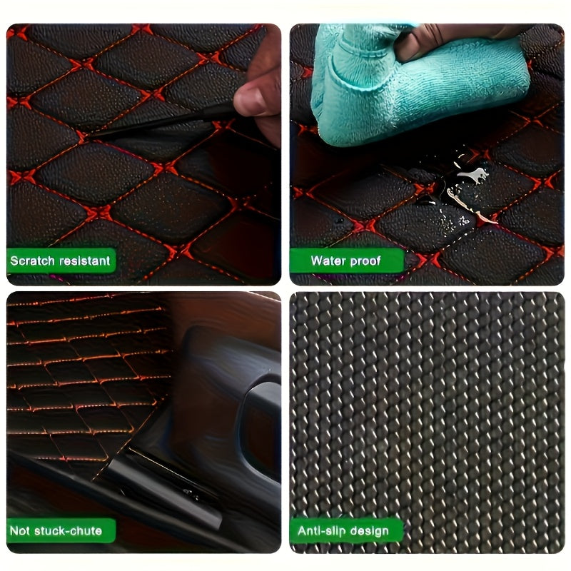 5pcs Set Waterproof Stylish Faux Leather Car Floor Mats with Checkered Pattern - Easy Installation, Enhanced Interior Protection, Fits Most Vehicles, Luxury Vehicle Accessorie