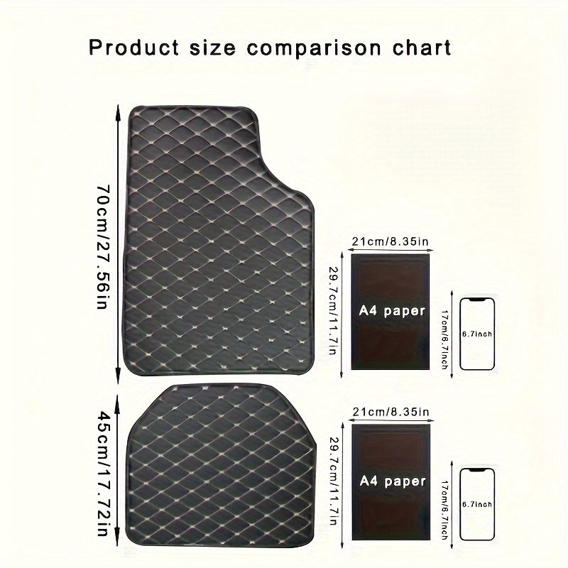5pcs Set Waterproof Stylish Faux Leather Car Floor Mats with Checkered Pattern - Easy Installation, Enhanced Interior Protection, Fits Most Vehicles, Luxury Vehicle Accessorie