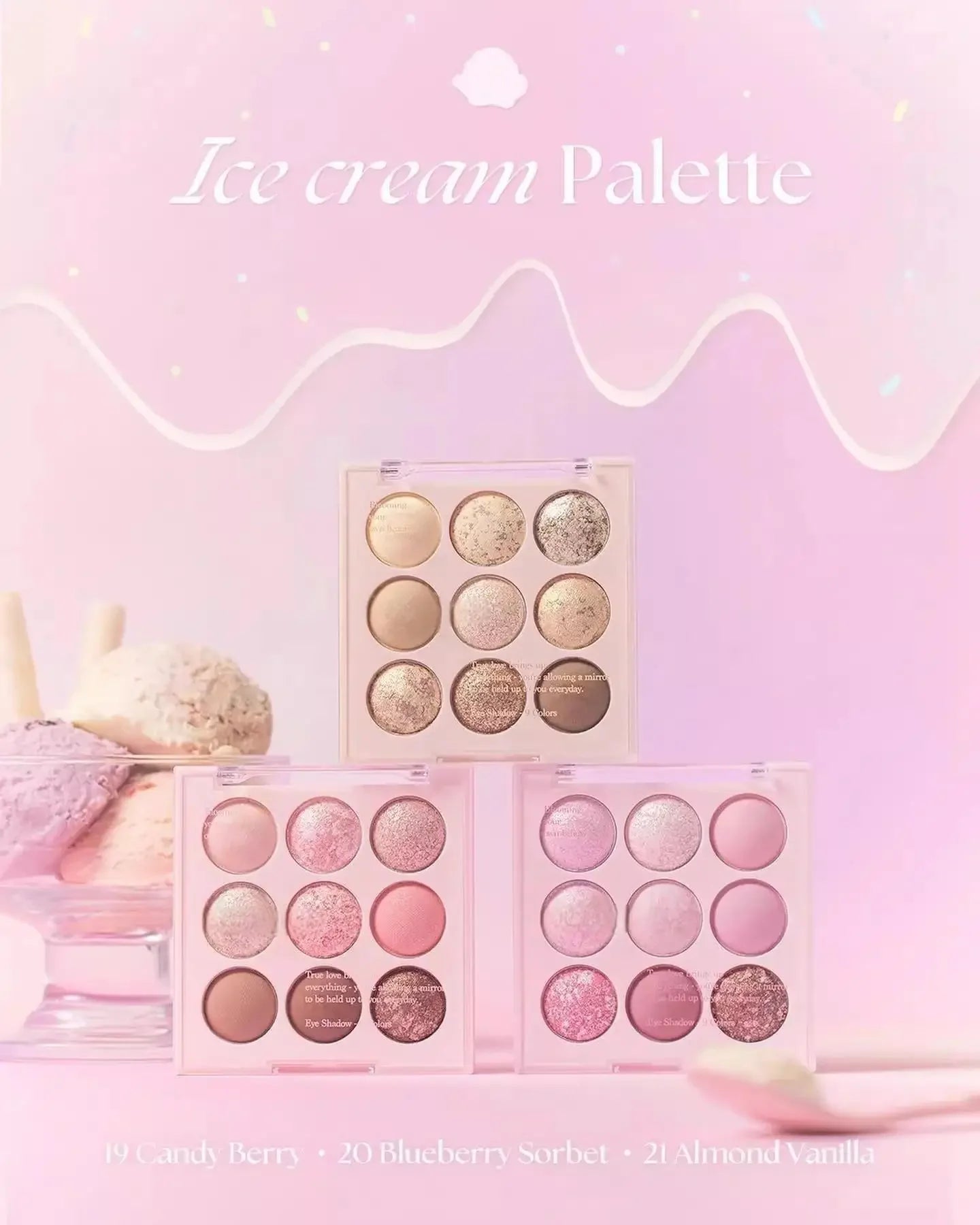 Ice Cream Eyeshadow Palette Korean Eye Makeup Palette Long Lasting Glitter Rose Blush Purple Eye Shadows Korean Women Cosmetics