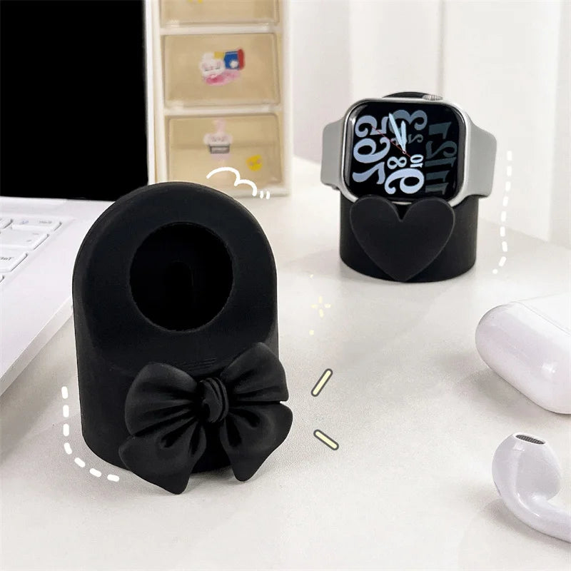 Cute 3D Bowknot Pink Wireless Charger Stand for Apple Watch