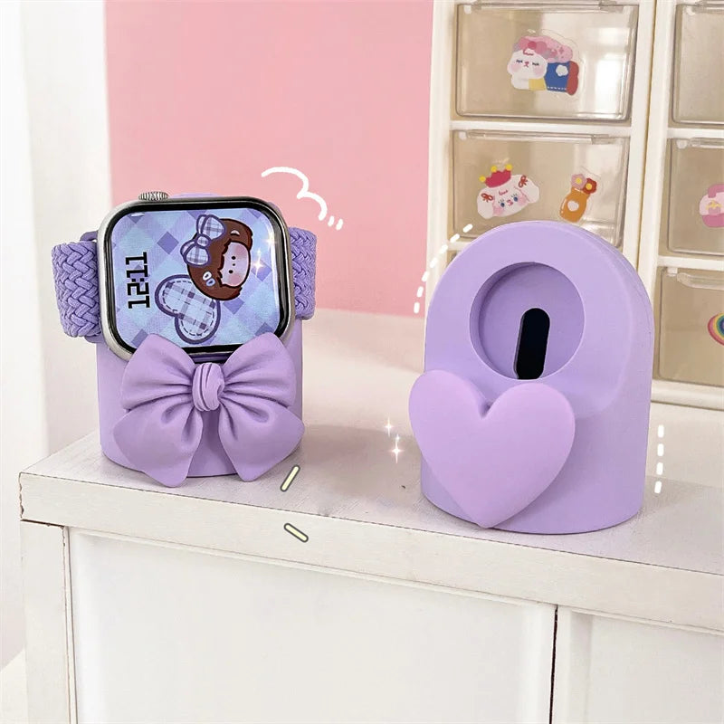 Cute 3D Bowknot Pink Wireless Charger Stand for Apple Watch