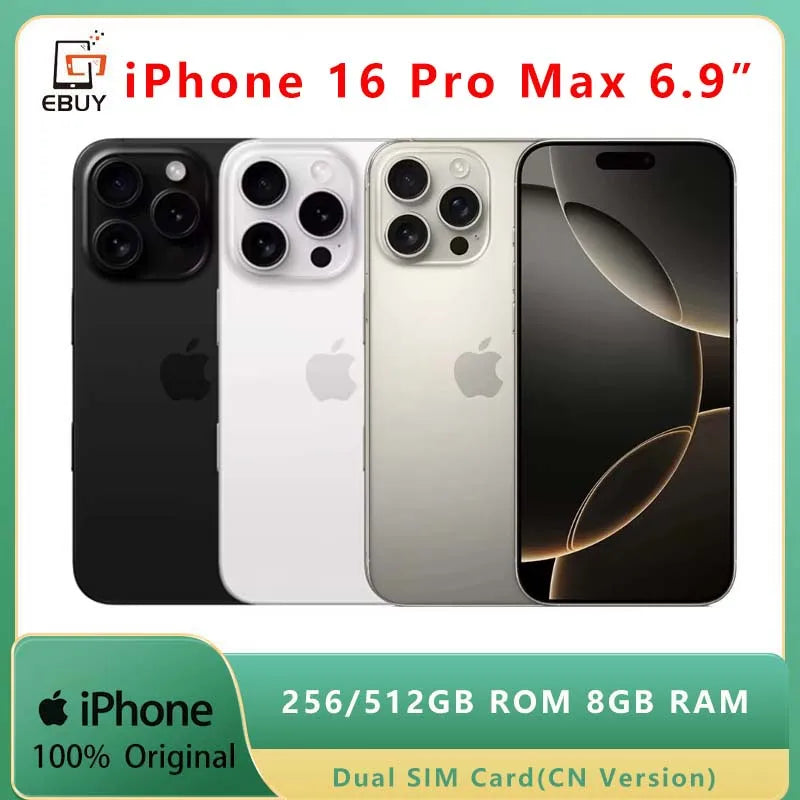 Original 6.9" iPhone 16 Pro Max LTPO Super Retina XDR OLED Face ID NFC A18Pro 256/512GB 8GB 98% New 5G Dual SIM Card Cell Phone