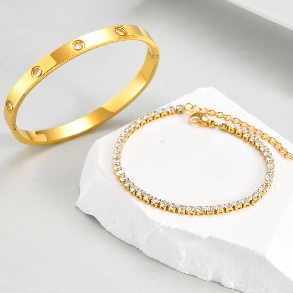 VNOX Love Tennis Bracelet Set β Gold Stainless Steel with AAA Zircon Stone for Women πβ¨