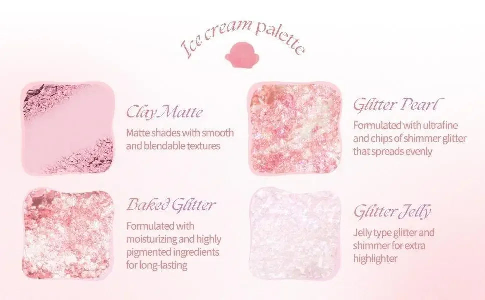Ice Cream Eyeshadow Palette Korean Eye Makeup Palette Long Lasting Glitter Rose Blush Purple Eye Shadows Korean Women Cosmetics