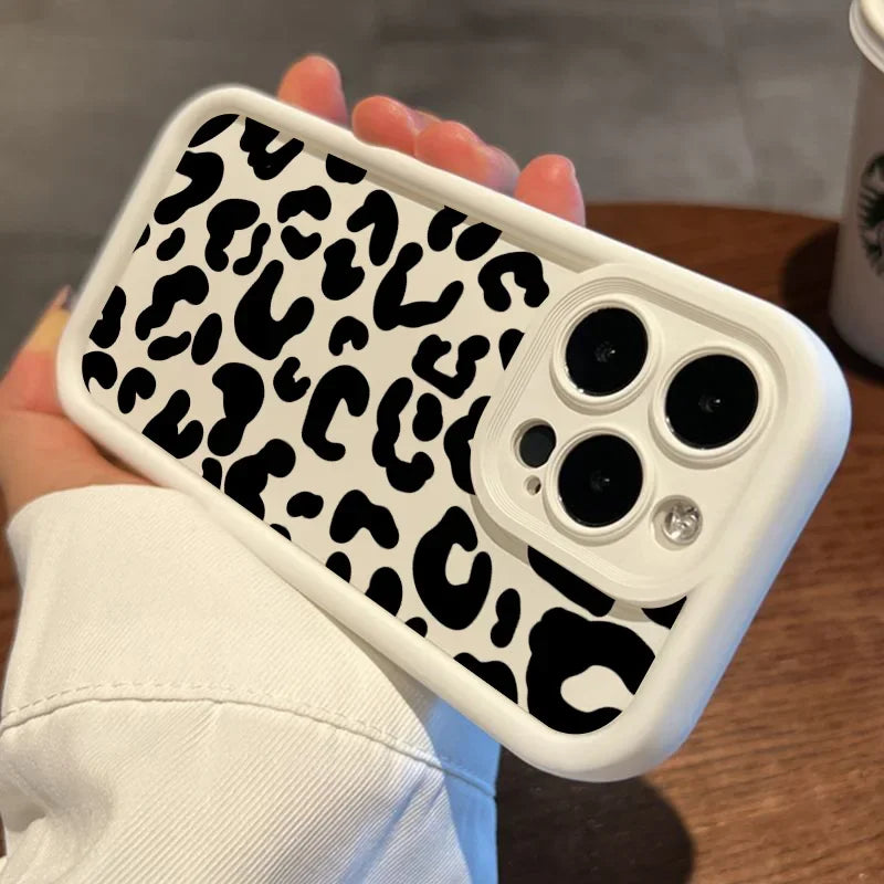 Black Leopard Print Pattern Silicone Phone Case For iPhone 15 16 Pro Max 16E Shockproof Cover