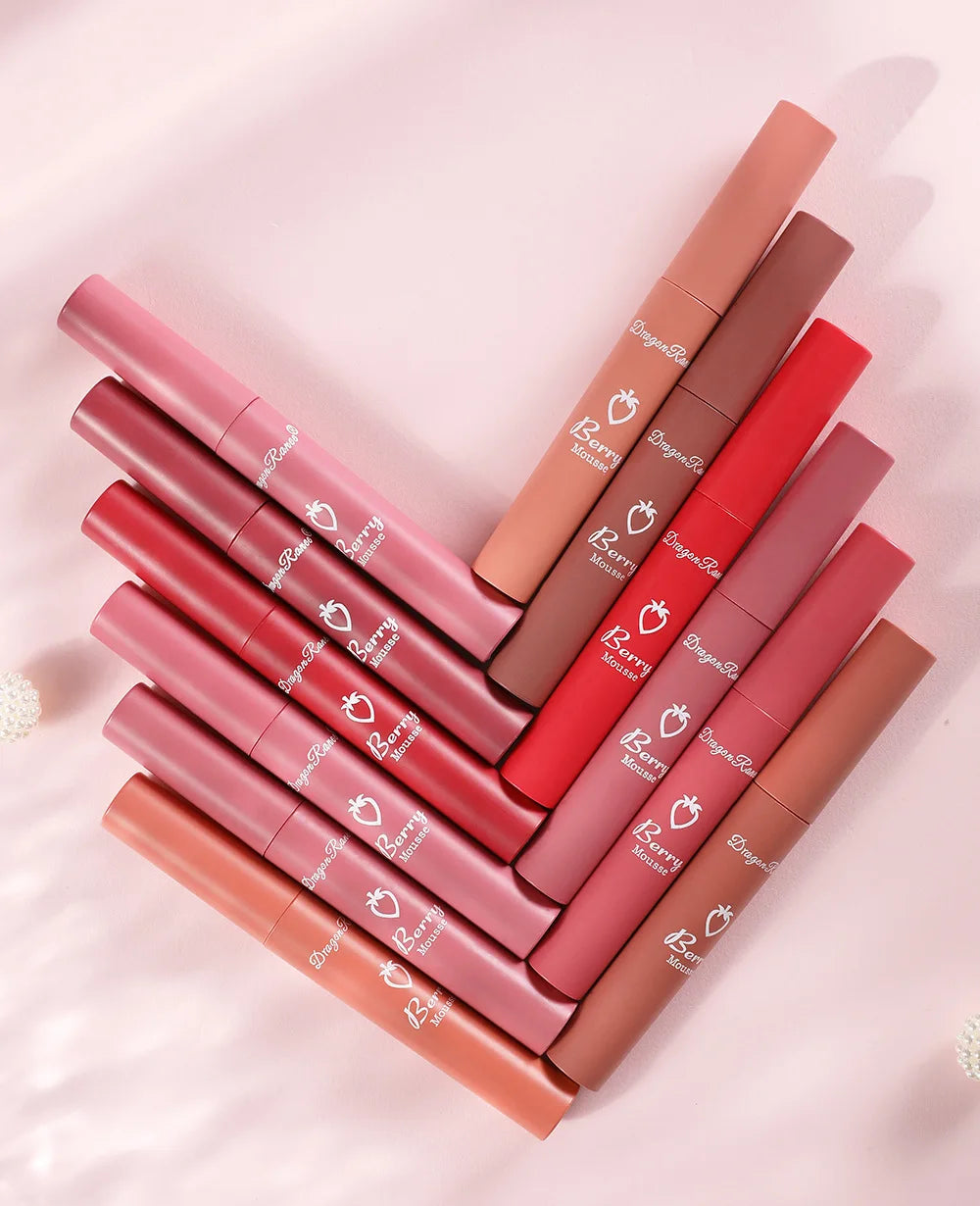 New 12 Color Matte Lip Gloss Velvet Texture Waterproof Moisturize Liquid Lipstick Lasting Non-stick Cup Fashion Cosmetics 5ml