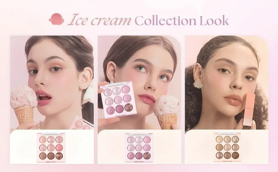 Ice Cream Eyeshadow Palette Korean Eye Makeup Palette Long Lasting Glitter Rose Blush Purple Eye Shadows Korean Women Cosmetics