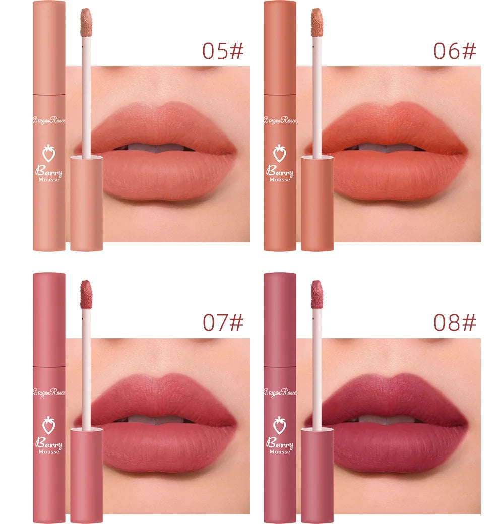 New 12 Color Matte Lip Gloss Velvet Texture Waterproof Moisturize Liquid Lipstick Lasting Non-stick Cup Fashion Cosmetics 5ml