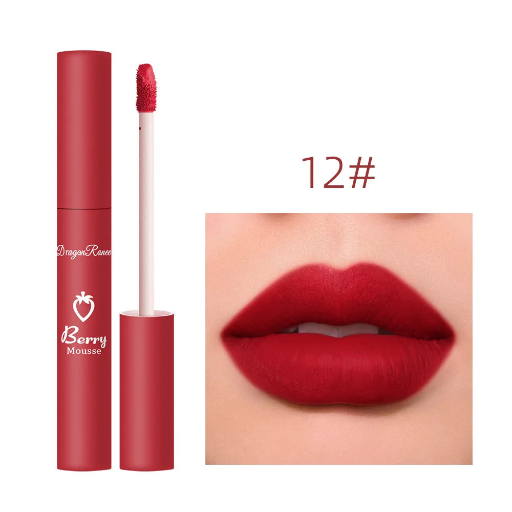 New 12 Color Matte Lip Gloss Velvet Texture Waterproof Moisturize Liquid Lipstick Lasting Non-stick Cup Fashion Cosmetics 5ml