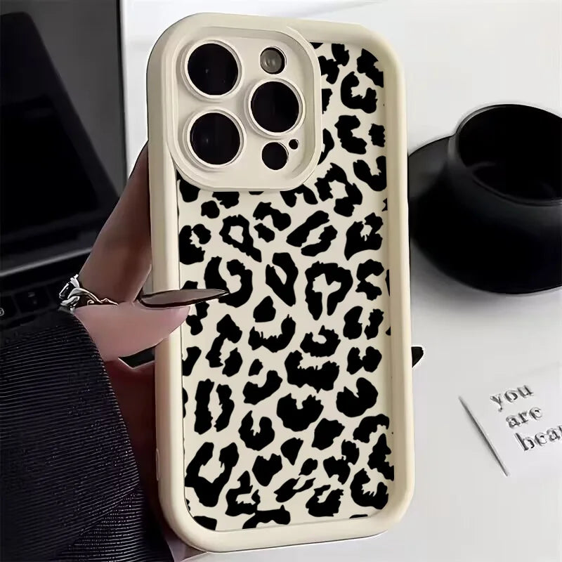 Black Leopard Print Pattern Silicone Phone Case For iPhone 15 16 Pro Max 16E Shockproof Cover