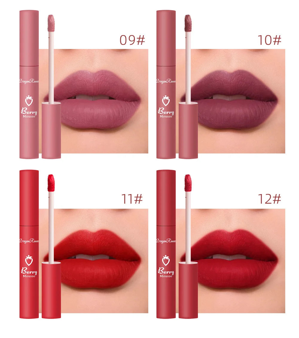 New 12 Color Matte Lip Gloss Velvet Texture Waterproof Moisturize Liquid Lipstick Lasting Non-stick Cup Fashion Cosmetics 5ml