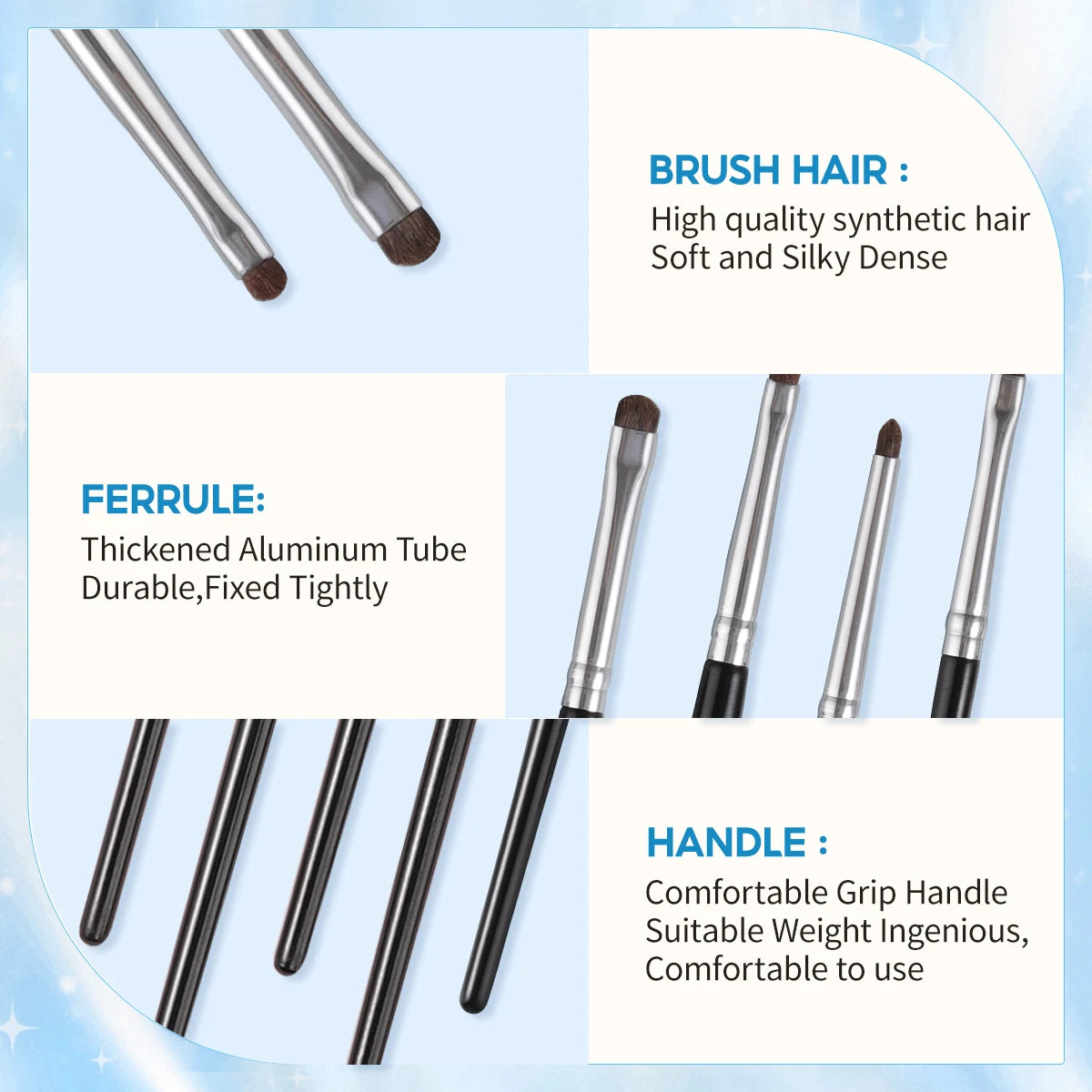 OVW Eyeliner Brush Set 6PCS Dry and Wet Eyeliner Cream/Powder Eyeshadow Smudging Makeup Tool