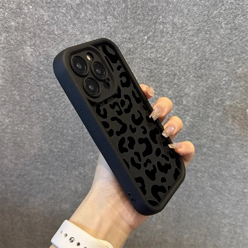 Black Leopard Print Pattern Silicone Phone Case For iPhone 15 16 Pro Max 16E Shockproof Cover