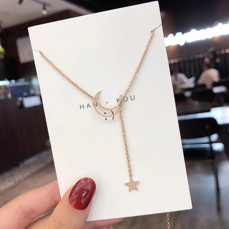 New Simple Moon Star Pendant Choker Necklace โ Trendy Party Jewelry