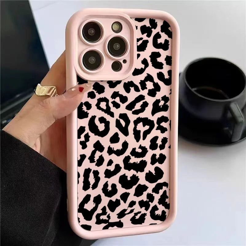 Black Leopard Print Pattern Silicone Phone Case For iPhone 15 16 Pro Max 16E Shockproof Cover