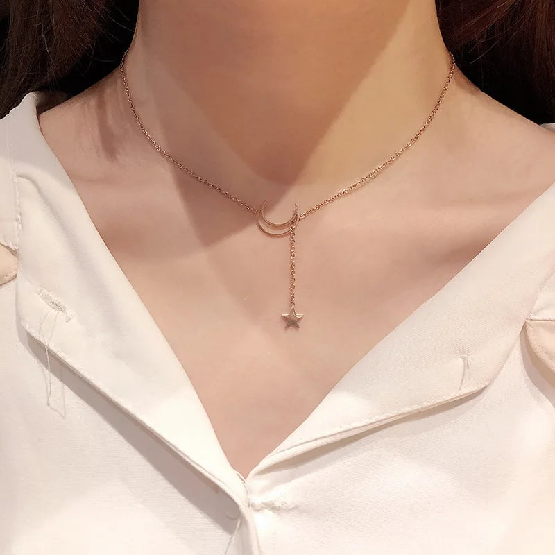 New Simple Moon Star Pendant Choker Necklace โ Trendy Party Jewelry