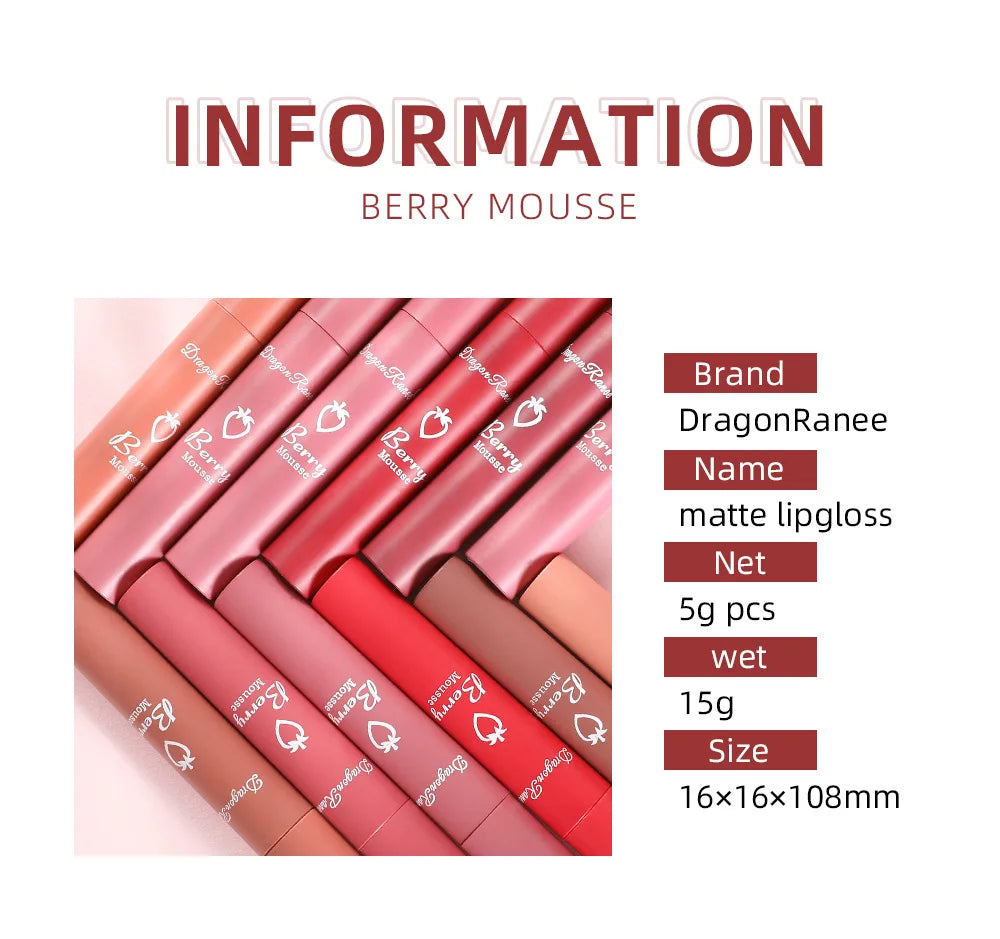 New 12 Color Matte Lip Gloss Velvet Texture Waterproof Moisturize Liquid Lipstick Lasting Non-stick Cup Fashion Cosmetics 5ml