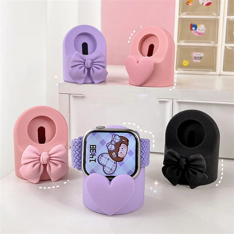 Cute 3D Bowknot Pink Wireless Charger Stand for Apple Watch