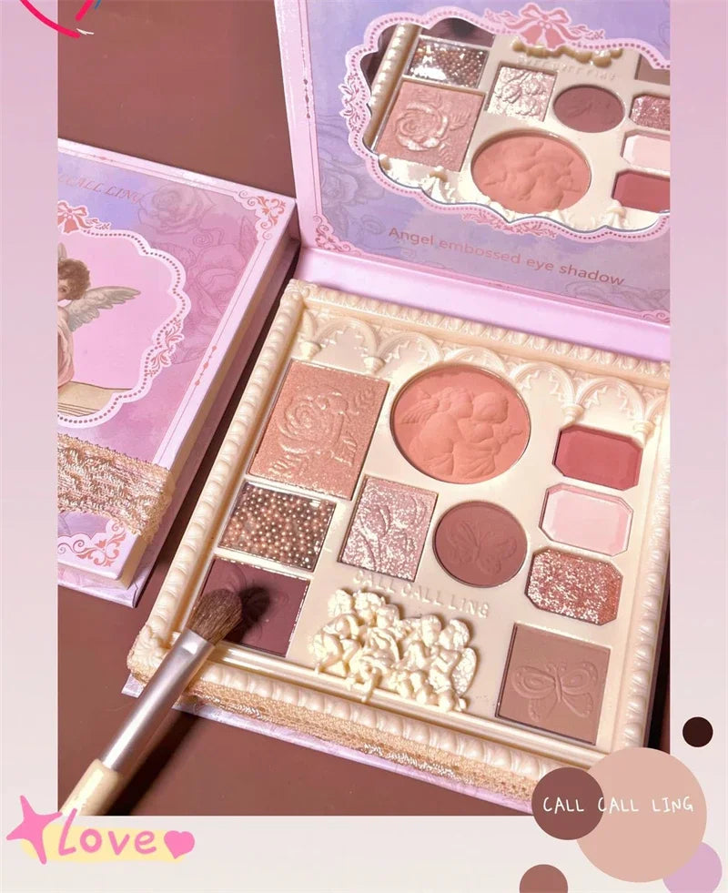 Emboss Style 10 Colors Eyeshadow Palette Glitter Highlighter Face Contour Blush Palette Matte Eyeshadow Women Beautiful Makeup