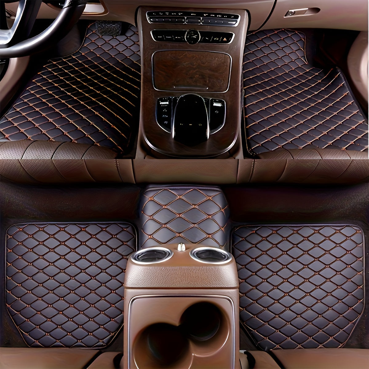 5pcs Set Waterproof Stylish Faux Leather Car Floor Mats with Checkered Pattern - Easy Installation, Enhanced Interior Protection, Fits Most Vehicles, Luxury Vehicle Accessorie
