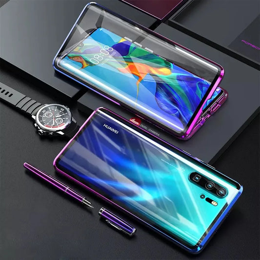 حافظ مغناطيسي زجاجي مزدوج الجوانب لهاتف Huawei و Honor 📱✨