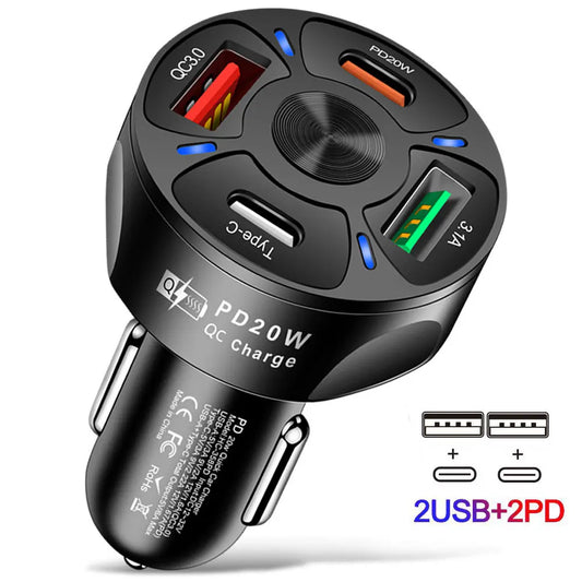 شاحن سيارة مزدوج USB C PD 20 واط - شحن سريع لأجهزة iPhone وXiaomi وSamsung