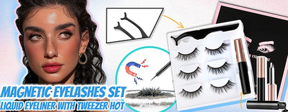 Magnetic Eyelashes 1/2 Pairs Handmade 3D Mink Lashes Reusable False Eyelashes Set Natural Long Fake Eyelash Makeup Tweezers Tool
