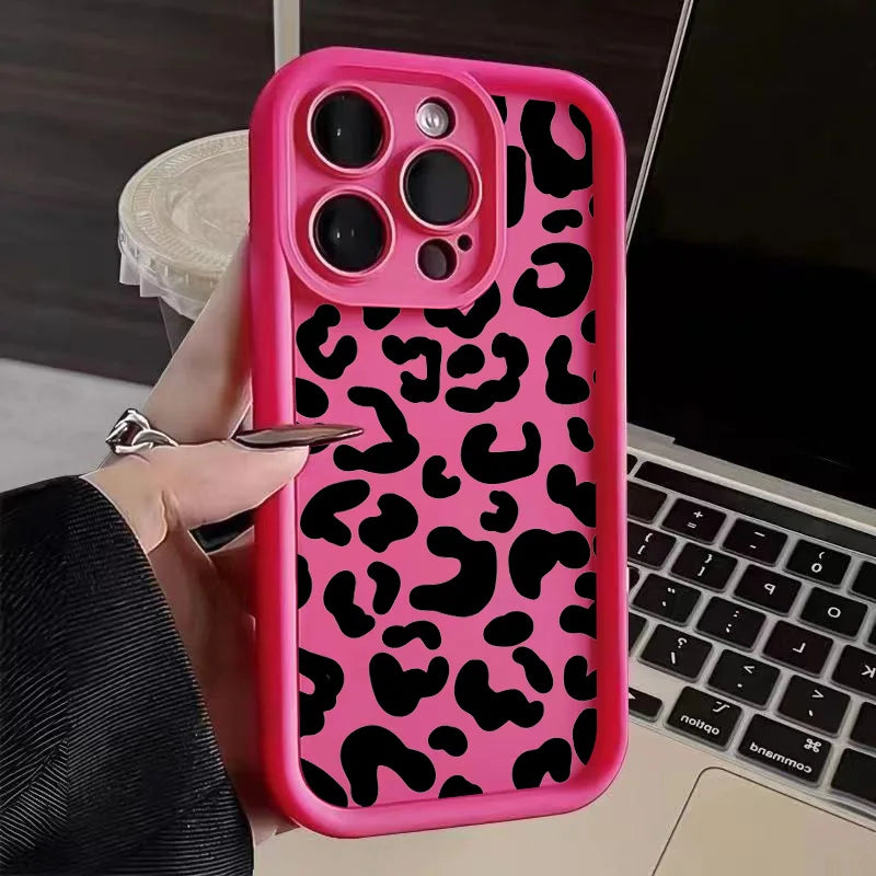 حافظ سيليكون أسود بنقشة جلد الفهد لهاتف iPhone 13 14 Pro Max مقاوم للصدمات