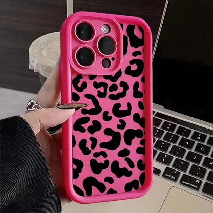 حافظ سيليكون أسود بنقشة جلد الفهد لهاتف iPhone 13 14 Pro Max مقاوم للصدمات