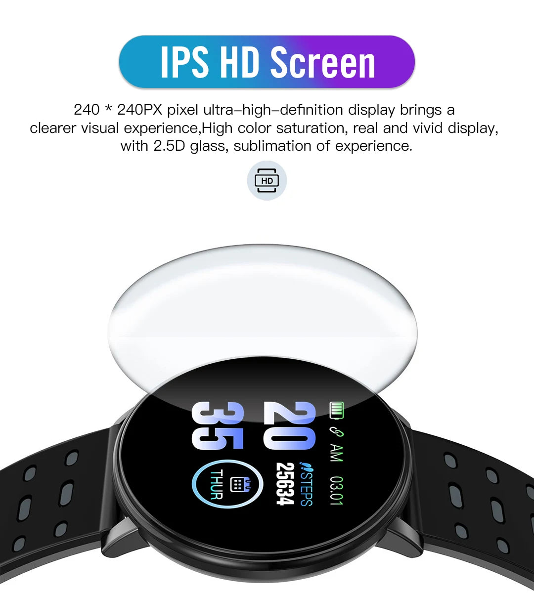 OPUYYM 119S Smartwatch – Bluetooth Fitness Tracker for Men and Women