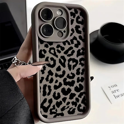 حافظ سيليكون أسود بنقشة جلد الفهد لهاتف iPhone 13 14 Pro Max مقاوم للصدمات