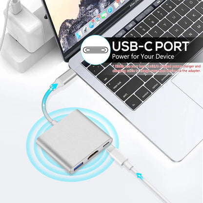 محول USB Type-C إلى HDMI 3 في 1 - HDMI بدقة 4K، وUSB 3.0، وشحن سريع PD