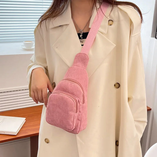 Newly Women Chest Pack 2025 – Fashionable Corduroy Crossbody Shoulder Sling Bag