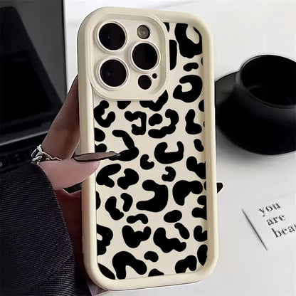 حافظ سيليكون أسود بنقشة جلد الفهد لهاتف iPhone 13 14 Pro Max مقاوم للصدمات