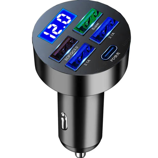150W 5-Port Car Charger Fast Charging PD QC3.0 USB C Adapter