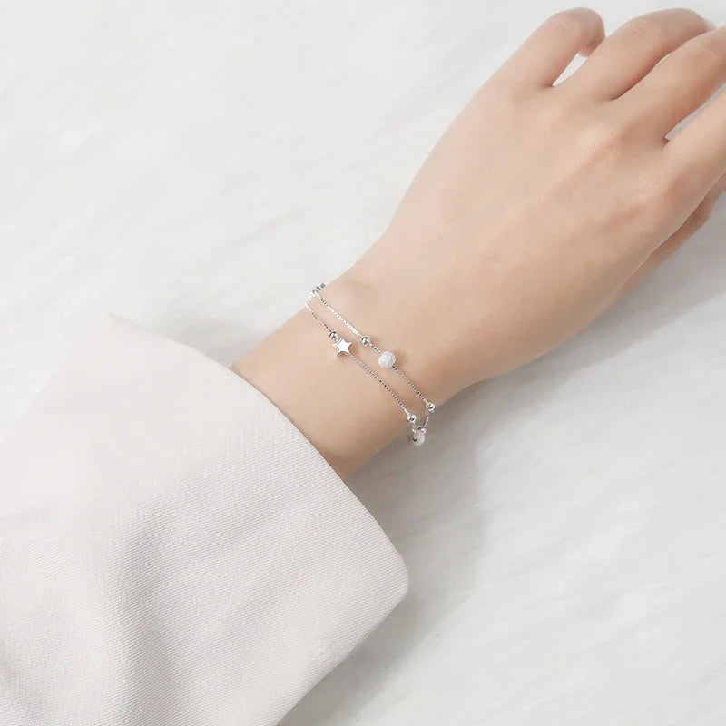 925 Sterling Silver Beautiful Stars Bracelet – Korean Fashion Designer Jewelry
