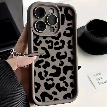 حافظ سيليكون أسود بنقشة جلد الفهد لهاتف iPhone 13 14 Pro Max مقاوم للصدمات