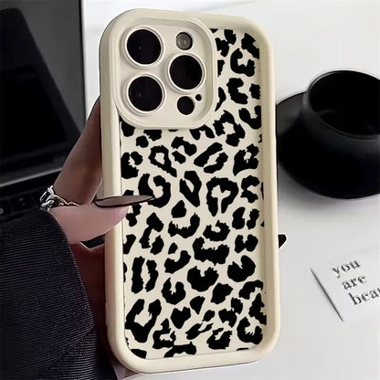 حافظ سيليكون أسود بنقشة جلد الفهد لهاتف iPhone 13 14 Pro Max مقاوم للصدمات