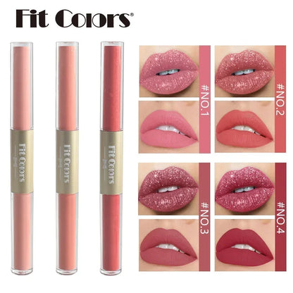 أحمر شفاه سائل جديد 2 في 1 من Fit Colors، غير لامع، مخملي، مقاوم للماء، لامع، ملمع شفاه، لامع، يدوم طويلاً، غير لاصق، كوب مستحضرات تجميل
