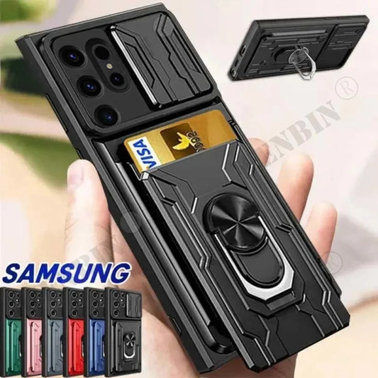 حافظ مقاوم للصدمات لهاتف Samsung S22 Ultra Plus FE 5G مزود بحلقة كاميرا وفتحة بطاقة بدرجة عسكرية