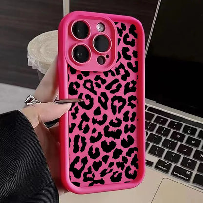 حافظ سيليكون أسود بنقشة جلد الفهد لهاتف iPhone 13 14 Pro Max مقاوم للصدمات