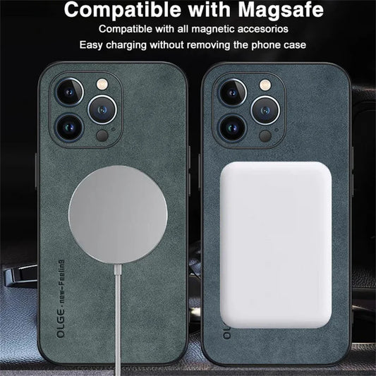 حافظ هاتف Amour Brave الفاخر المصنوع من الجلد المقاوم للصدمات - حماية فائقة مع توافق MagSafe مع iPhone 16 15 14 13 12 11 Pro Max 16 Plus