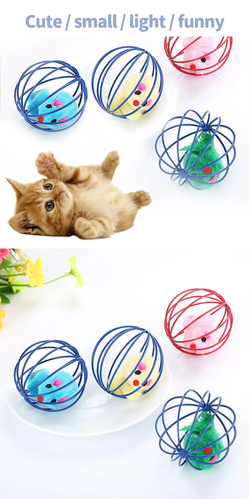 لعبة قطط، لعبة كرة للحيوانات الأليفة، قفص، فأر مخملي، ألعاب تدريب تفاعلية ملونة 🐱