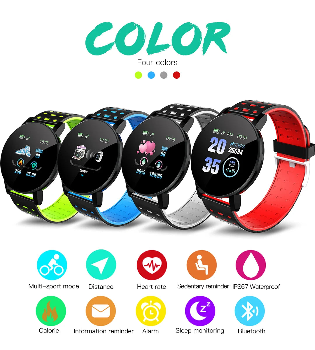 OPUYYM 119S Smartwatch – Bluetooth Fitness Tracker for Men and Women